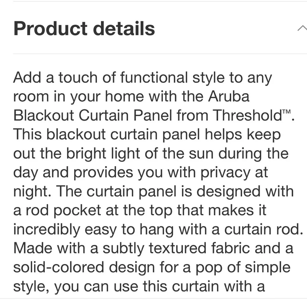 THRESHOLD NWT blackout Aruba window curtain panel -84”